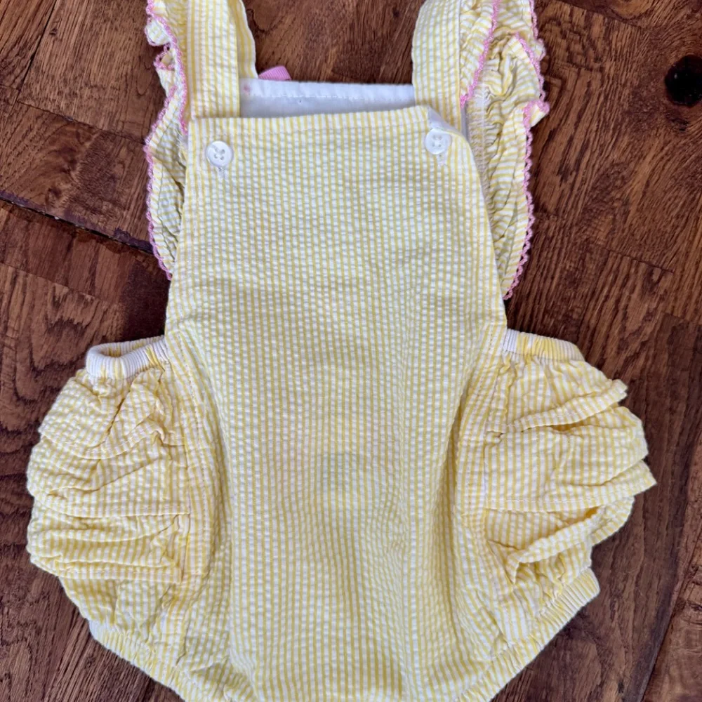 Goodlad Infant Ruffle Bubble Seersucker Embroidered Rainbow Flowers Bows 3 Mon B
